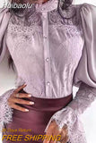 Huibaolu Collar Vinatge Lace Shirt Elegant Fashion Women Solid Hollow Elegant Blouses Long Flare Sleeve Tops Blusas Mujer New 23278