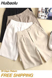 Huibaolu shorts cotton and linen female loose size 2023 summer new Korean version of thin section high waist casual wide-leg shorts