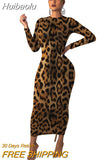 Huibaolu Autumn Women Leopard Print Long Sleeve O-neck Bodycon Midi Maxi Dress Female Club Night Party Long Dresses Vestidos