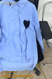 huibaolu Blouse for Female 2023 Heart Embroidery Casual Korean Fashion Oversize Shirt Loose Femme Womens Tops Tassel Chic Shirts