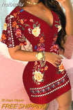 huibaolu Sleeve Floral Print Bodycon Dress