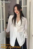 huibaolu 2023 Summer Minimalist Long Sleeve Women White Shirt Oversize Button Up Striped Woman Tunic Blouse Female Clothing Top