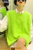 huibaolu Loose Fluorescent Green Women Sweaters Korea Oversize Knit Woman Sweater Vest 2023 Winter Plus Size Pullover Clothing