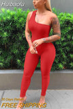 Huibaolu Summer Streetwear Pink Women Jumpsuits Black Sleeveless One Piece Outfit Bodycon One Shoulder Ladies Jumpsuits Activewear