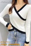 Huibaolu Mujer Black Knitted Crop Top Pullover Sweater Women 2023 Autumn Winter New Long Sleeve Sweaters Slim Elasticity Clothes