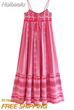 Huibaolu TRAF - Women 2023 Bohemian Midi Dress Vacation Charm Splice Knitted Vintage Strap Dress Women Vestidos Mujer