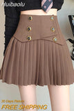 Huibaolu Breasted Mini Pleated Skirts Vintage High Waist Women Slim A-line Skirt Autumn Winter Korean Chic Club Streetwear O117