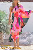 Huibaolu Moroccan Kaftan Sexy One Shoulder Midi Dress Women Summer Clothes Boho Print Street Wear Club Party Dresses A1222