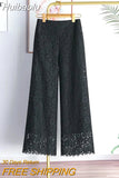 Huibaolu Hollow Out Solid Casual Straight Wide-Leg Korean Fashion Women's Pants Ankle-Length Pants For Women Spring Summer 2023