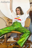 huibahe Glitter Shiny PU Leather Women Pant Green Sexy Bodycon Party Night Outfits Female Winter Slim Fashion Streetwear 2023