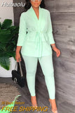 Huibaolu Suits for Woman Drawstring Waist Blazer Top and Pencil Pants Suit Streetwear Two 2 Piece Set Women Outfits