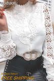 huibaolu Lace Mock Neck Button Design Blouse Tops Women