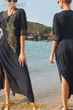 Huibaolu Indie Folk Lace Up V-Neck Batwing Sleeve Summer Beach Dress Tunic Women Beachwear kaftan Maxi Dress Robe Sarong Q775