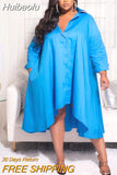 Huibaolu Plus Size Women Single Breasted Long Sleeve Irregular Smock Shirt Dress Vintage Ins Curve Loose Dresses Vestidos