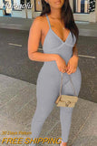 Huibaolu Summer Streetwear One Piece Outfit Jumpsuits Women Romper Backless Ribbed Sleeveless Black Gray Bodycon Jumpsuit Female