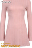 Huibaolu Backless Solid Knitted Dress Pink Beige Casual Chic and Elegant Fashion Slim A-line Mini Dresses Party Holiday Outfit 914