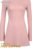 Huibaolu Backless Solid Knitted Dress Pink Beige Casual Chic and Elegant Fashion Slim A-line Mini Dresses Party Holiday Outfit