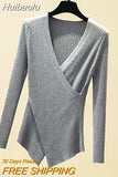 Huibaolu Sexy V-Neck Long Sleeve Pullover Knitted Sweater Women 2023 Winter Sweaters Knitwear Korean Woman Clothes Fall