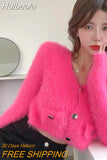 Huibaolu Cashmere Sweater V-neck Y2K E-girls Club Long Sleeved Tops Women Mohair Knitted Cardigans Vintage Loose Short Jacket N825