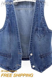 Huibaolu Denim Waistcoat Jacket 2023 Spring New Short Slim Sleeveless Coat Vest Single Breasted Blue Casual Tops