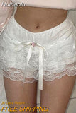 Huibaolu Y2K Cascading Ruffle Lace Skirt Shorts White Tierred Bow Floral Appliques Lolita Bustle Safety Shorts Cute Bottoms 2023