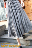 Huibaolu Golden Velvet Pleats A-line Dance Party Elastic High Waist Women's Skirt Korean Fashion Mid-Calf Long Skirts For Women