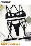 Huibaolu Female Lingerie Porn Sexy Costume Hollow Out Bandage Halter Bra Thongs With Belt Stocking Neon You Can See Underwear