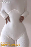 Huibaolu Ribbed Knitted Bodycon White Black Summer Jumpsuit Women Shorts Playsuit Long Sleeve Sexy Rompers Womens Jumpsuit Female