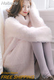 Huibaolu Mink Cashmere Dress Korean Sweet Sweater Knitted Thickened Warm Mini Dress Women Casual Autumn Winter Pullover O295