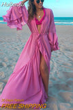 Huibaolu White Beach Dress Casual Chiffon Flare Sleeve Tunic Summer Elegant Women Plus Size BeachWear Trumpet / Mermaid Dresses A911