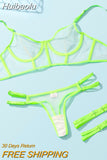 Huibaolu Neon Green Lingerie Fetish Naked Women Without Censorship Underwear That Can See Intimate Sexy Nude Transparent Bra Set