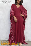 Huibaolu Casual Plus Size Long Kaftan Vintage V-neck Batwing Sleeve Summer Women BeachWear Long Bathing Loose Maxi Dress A1059