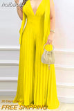 huibaolu V-Neck Pleated Wide Leg Jumpsuit