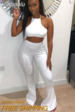 Huibaolu Summer Casual 2 Two Piece Sets Women Outfits 2023 Sleeveless Backless Crop Top Skinny Flare Pants White Matching Sets