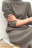 Huibaolu Solid Chic Turtleneck Knitted Long Sleeve Loose Women's Dress Sweater Korean Fashion Mid-Calf Dresses Autumn Winter 2023