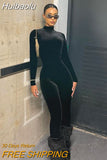 Huibaolu Autumn Sexy Solid Bodycon Jumpsuit Club Outfit For Women 2023 Long Sleeve O Neck One Pieces Female Fashion Jumpsuit