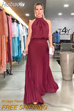 Huibaolu Women Halter Neck Sleeveless Pleated Floor Length Maxi Long Dress 2023 Fashion Street Evening Sexy Party Dresses Vestido