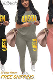 Huibaolu Active Queen Striped Sweatsuit Women's Set Tee Tops Jogger Pants Set Sporty Tracksuit Two Piece Set Fitness Outfit 2023