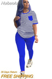 Huibaolu Sport Women's Set Striped Long Sleeve Tee Tops Legging Pants Suit Active Wear Tracksuit Two Piece Set Fitness Outfit