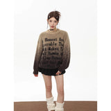 Huibaolu Letters Embroidery Mink Cashmere Long-sleeved Sweater Women Autumn New Korean Gradient Loose Casual Knitted Tops