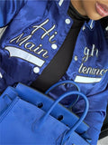 Huibaolu Fall Streetwear Jacket For Women 2023 Long Sleeve Crop Tops Blue Jackets Female Print Casual Coats And Varsity Jackets