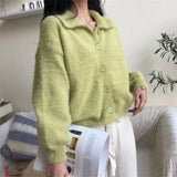 Huibaolu Cashmere Sweater Women Turn Down Collar Long Sleeve Loose Knitted Sweater Cardigan Autumn Coat Hairy Single Breasted X460