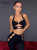 Huibaolu Halter Neck Black Hollow Out Women Crop Top Sexy Sleeveless 2023 Summer Cami Backless Y2K Diamond Tank Tops Party Club