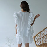 Huibaolu Straight Dress Women Cotton Vintage Summer Party Dress Loose O-Neck Butterfly Sleeve Elegant Dress Cocktail Sexy Club