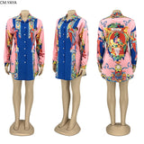 Huibaolu Autumn Vintage Print Long Sleeve Dress Button Up Turn-down Neck Blouse Shirt Dresses Vestidos