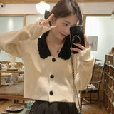 huibaolu Women Retro Japan Style Cropped Patchwork Aesthetic All-match Cute Autumn Sweaters Casual Trendy Mujer Elegant Preppy