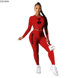 Huibaolu Black Queen Spade Q Women Lace Up Waist Tee Tops Pencil Pants Suit Active Wear Tracksuit Two Piece Set Fitness Outfits