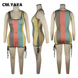 Huibaolu Women Rainbow Striped Gauze See Though Midi Dress for Beach Sexy Party Sleeveles Tank Mini Dresses Summer Outfit 2023