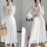 Huibaolu Elegant Summer Dress Women Party Lace Mesh White Dress Female Puff Sleeve V-Neck Sexy Long Dresses For Women Vestidos 8126