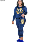 Huibaolu Plus Size XL-5XL Letter Print Velvet Women's Set Sweatshirt Top Jogger Pants Suit Tracksuit Two Piece Set Fitness Outfit